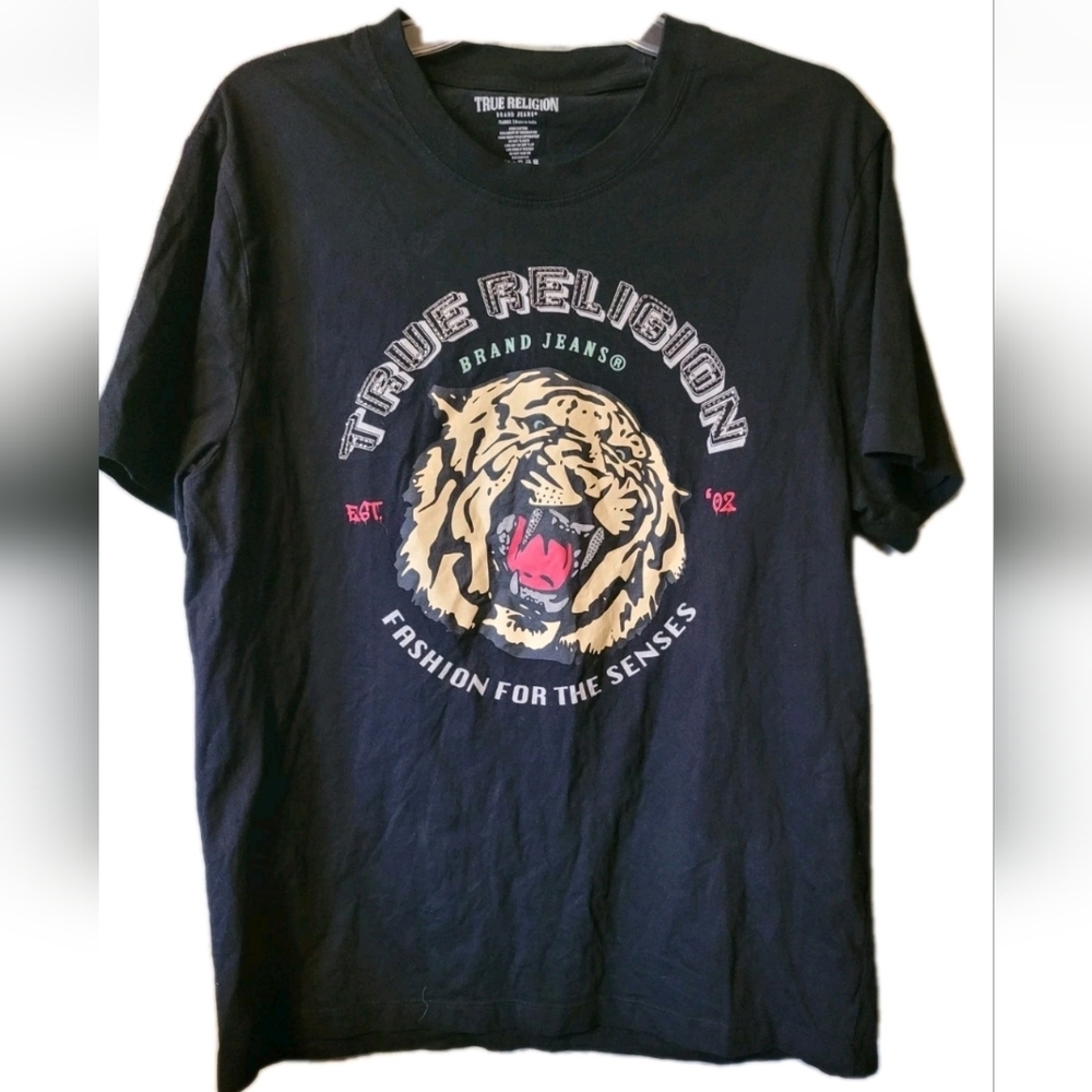 True Religion Black T-Shirt XL Short Sleeve Tiger Graphic